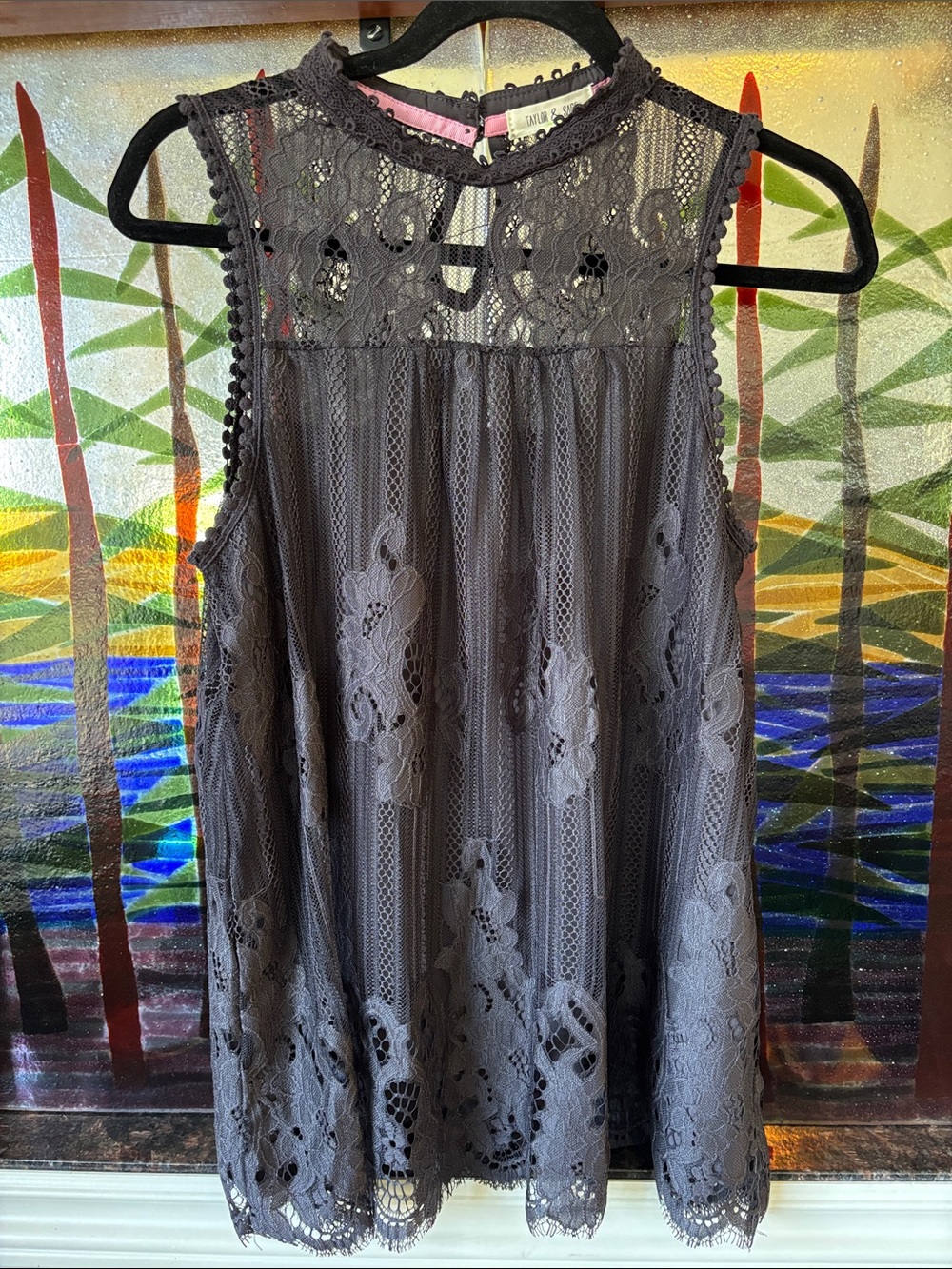 Taylor & Sage Lace Yoke Sleeveless Camisole - Charcoal